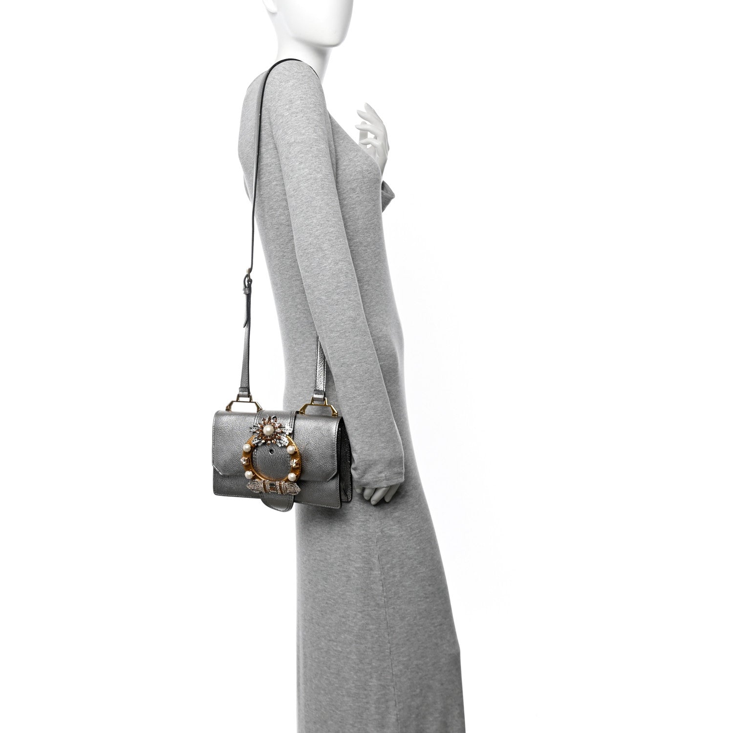 Miu Miu Metallic Goatskin Madras Crystal Embellished Shoulder Bag