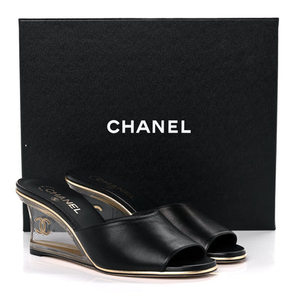 Chanel Lambskin Lucite CC Wedge Mules 39.5 Black 9 of 9