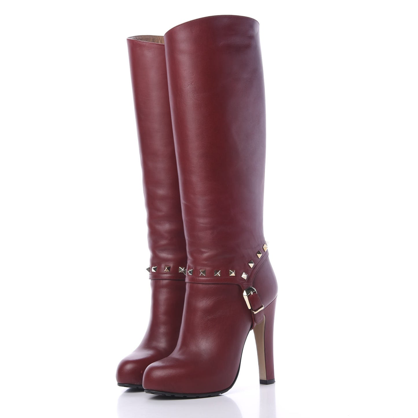 Calfskin Rockstud Tall Boots 37 Dark Red