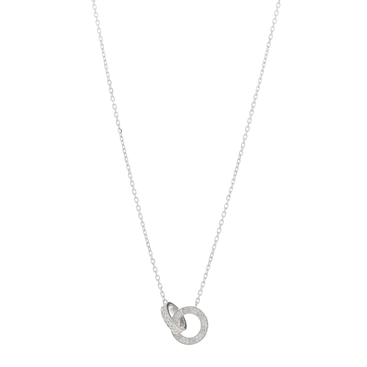 18K White Gold Diamond Interlocking LOVE Paved Necklace