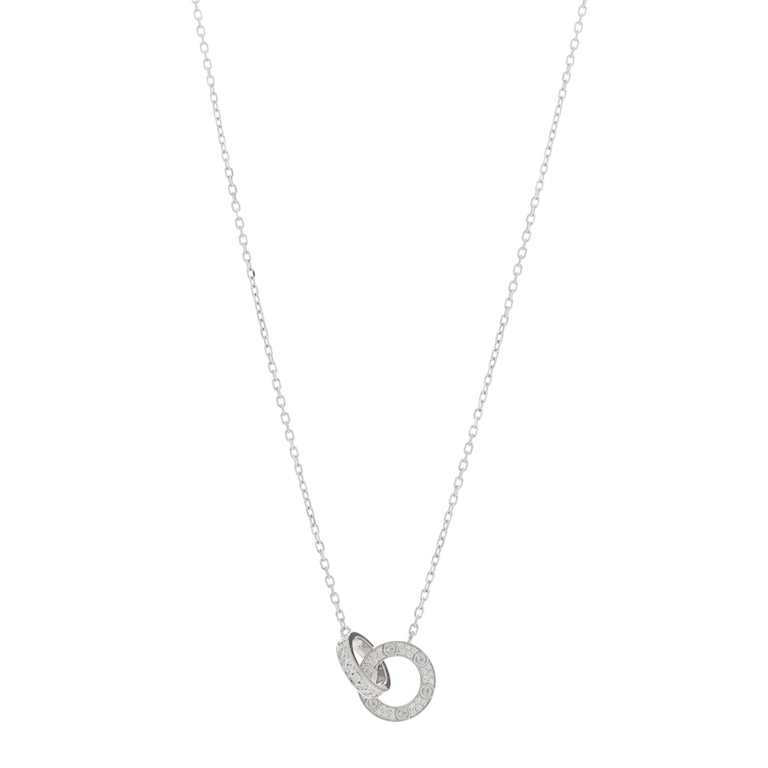 Cartier 18K White Gold Diamond Interlocking LOVE Paved Necklace 4 of 9