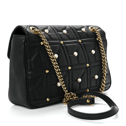Gucci Calfskin Matelasse Studded Medium Pearly GG Marmont Shoulder Bag Black 3 of 12