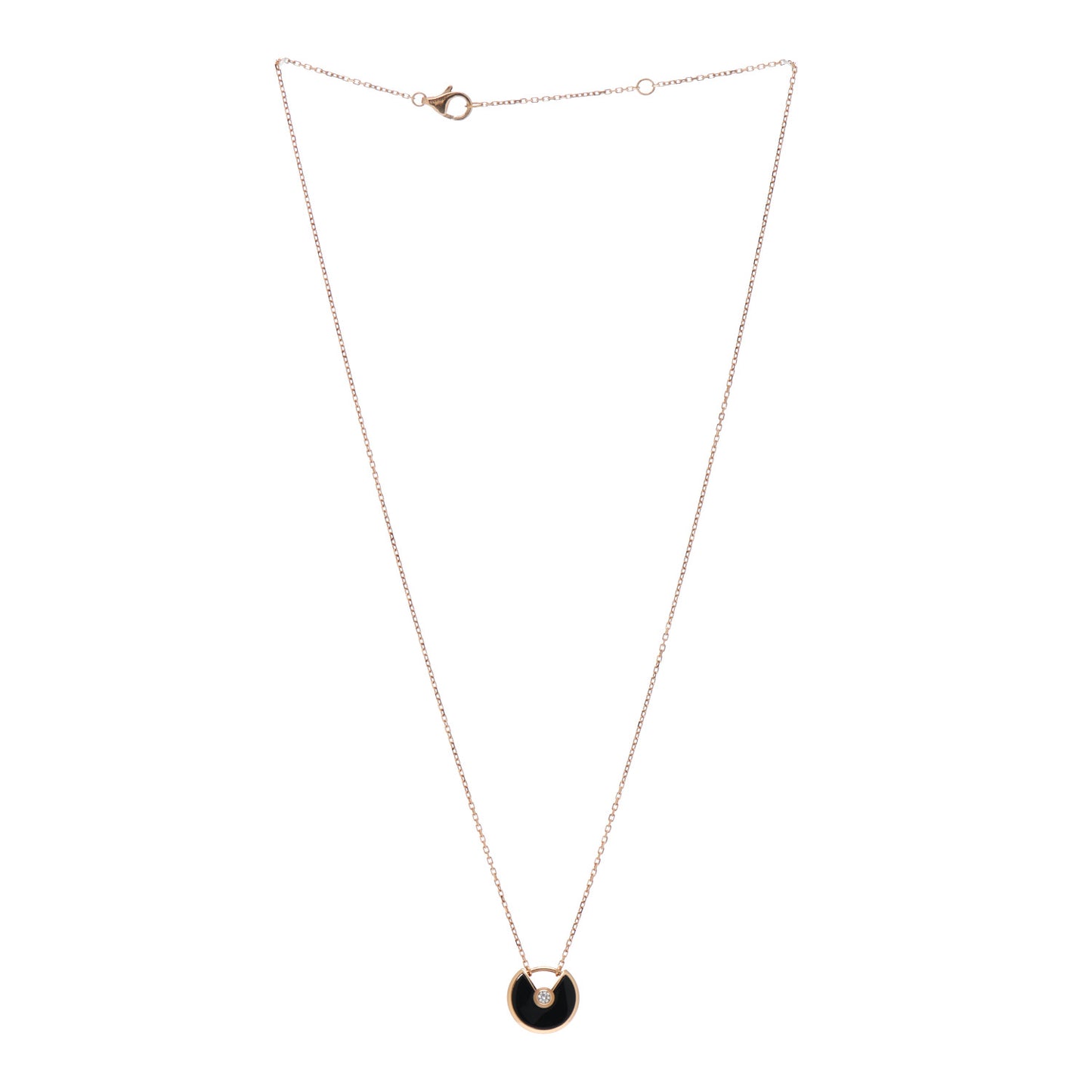 18K Pink Gold Diamond Black Onyx XS Amulette de Cartier Pendant Necklace