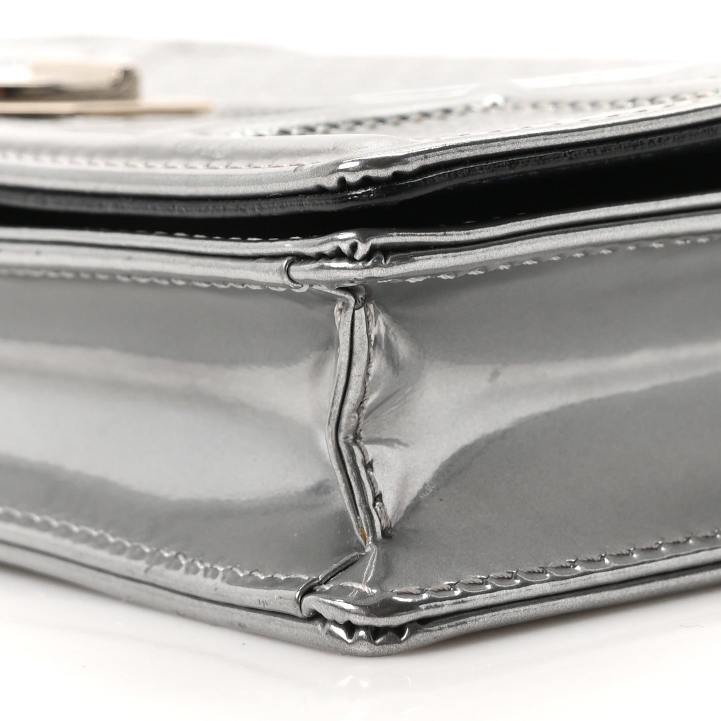 Metallic Patent Micro-Cannage Diorama Wallet on Chain Pouch Silver