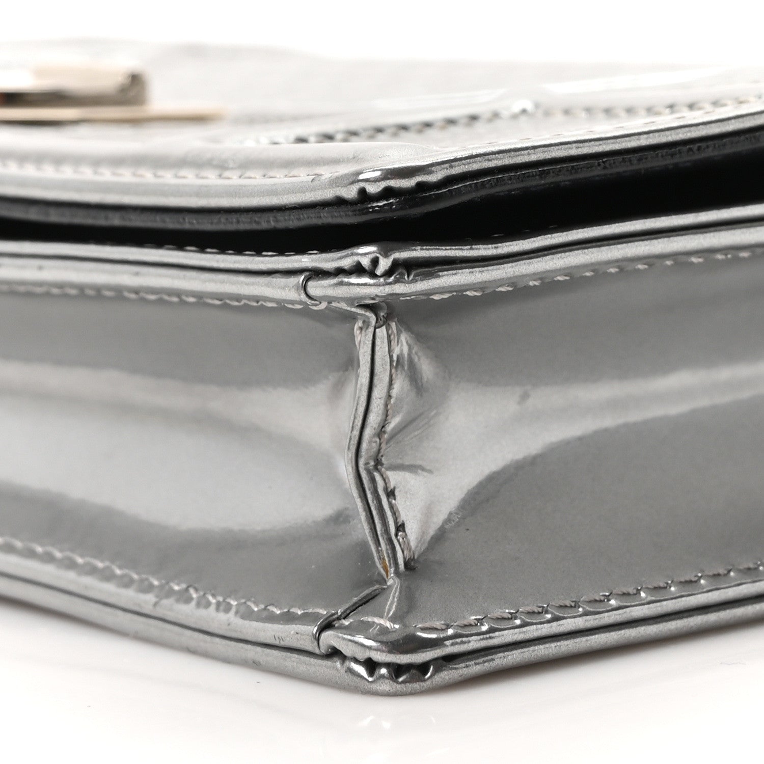Christian Dior Metallic Patent Micro-Cannage Diorama Wallet on Chain Pouch Silver 9 of 9