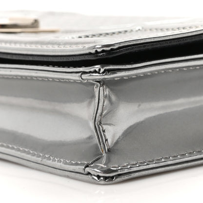 Christian Dior Metallic Patent Micro-Cannage Diorama Wallet on Chain Pouch Silver 9 of 9