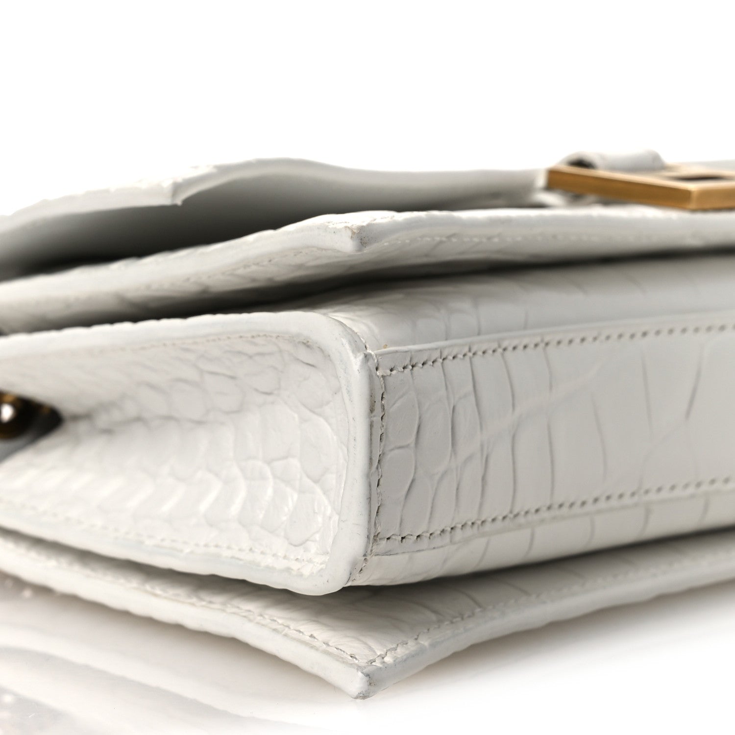 Balenciaga Calfskin Crocodile Embossed Small Crush Chain Bag White 9 of 12