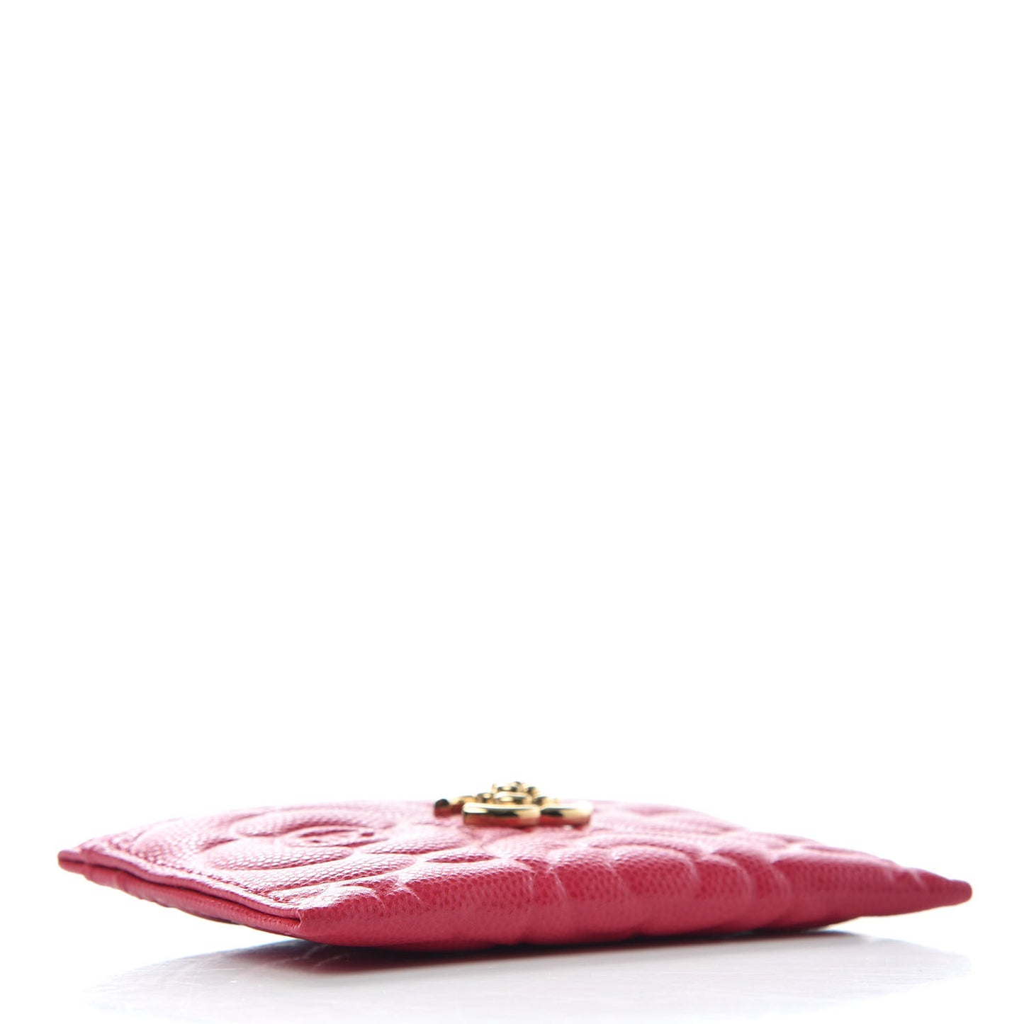 Caviar Camellia Embossed Card Holder Fuchsia