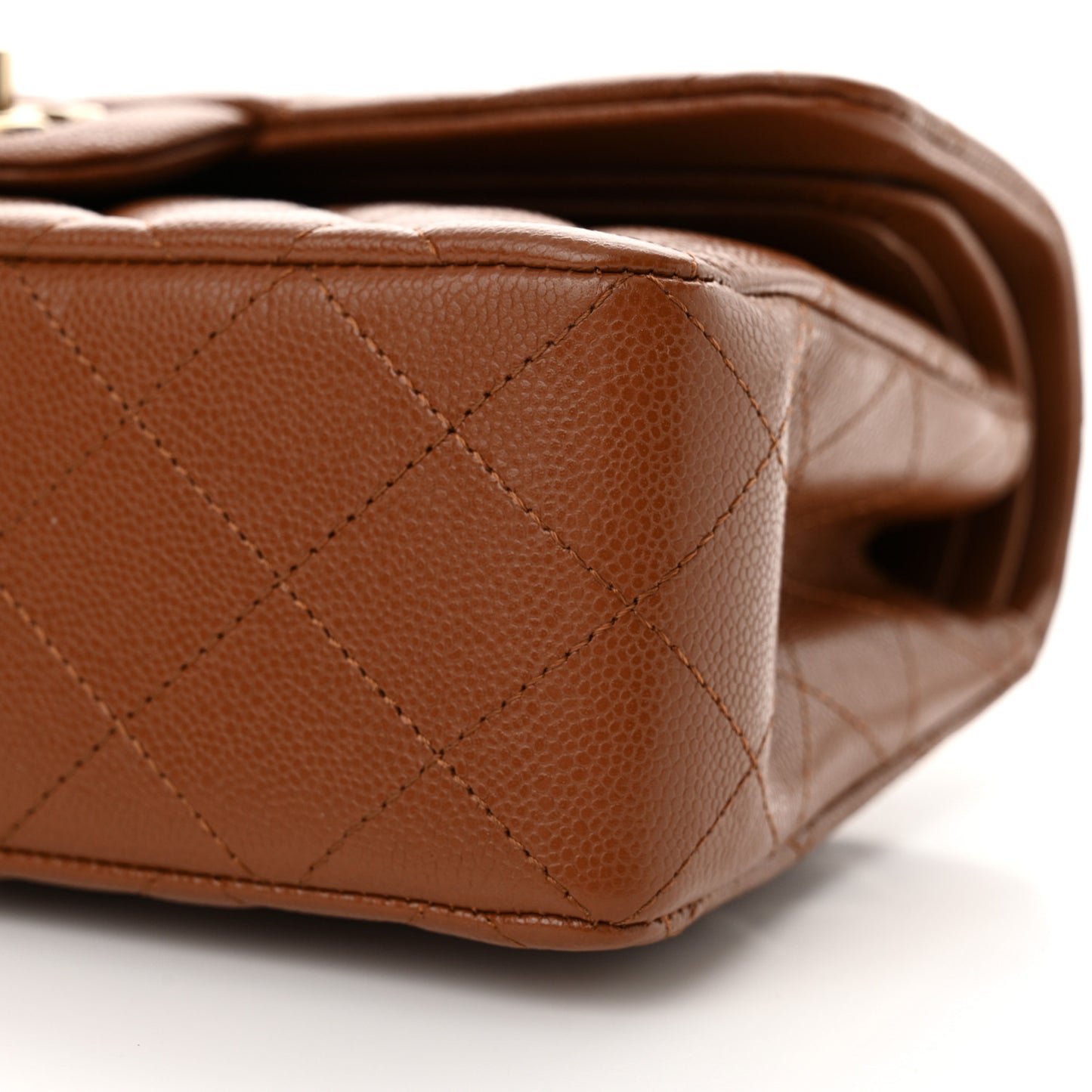 Caviar Quilted Small Double Flap Light Brown