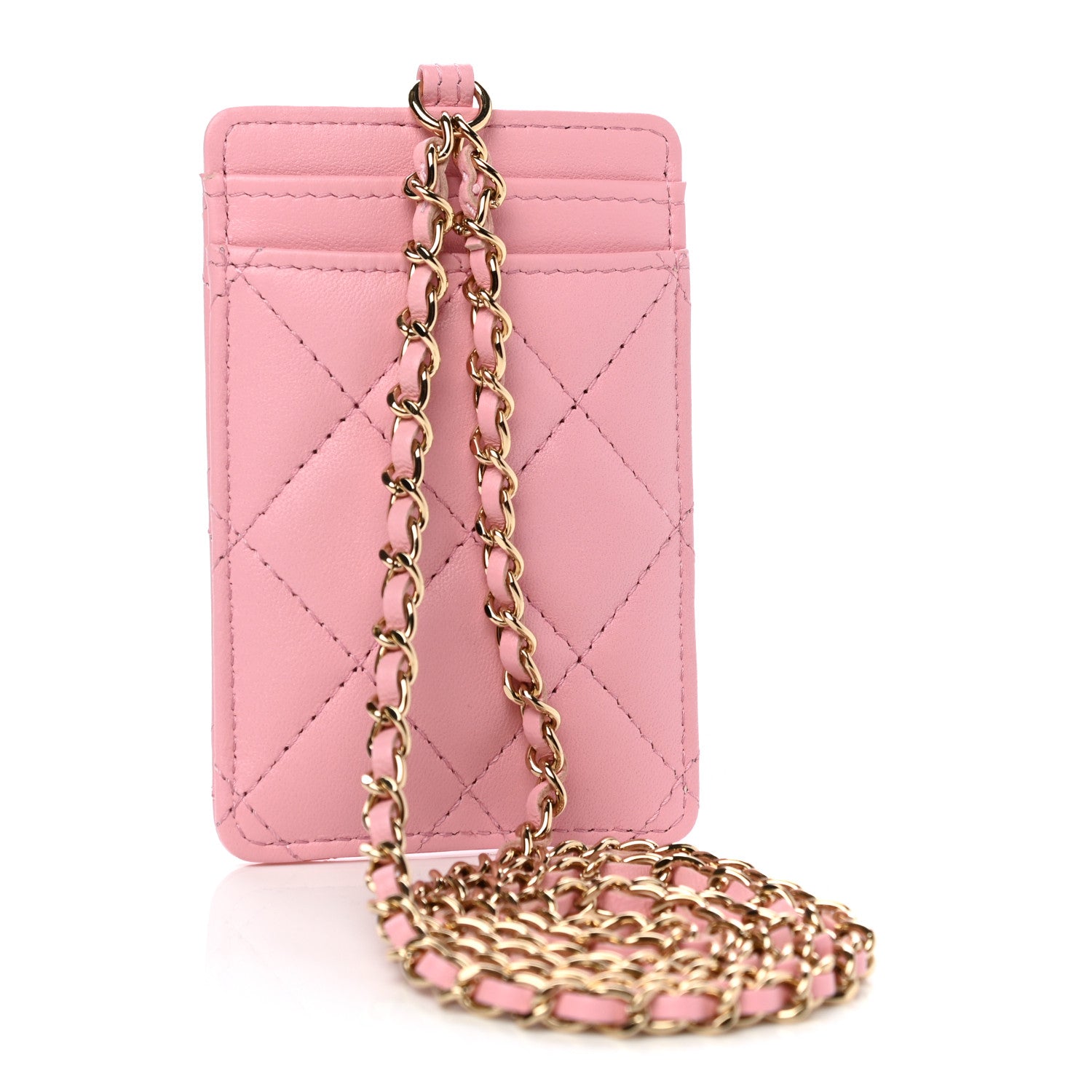 Chanel Lambskin Quilted Chanel Card Holder On Chain Pink 3 of 8