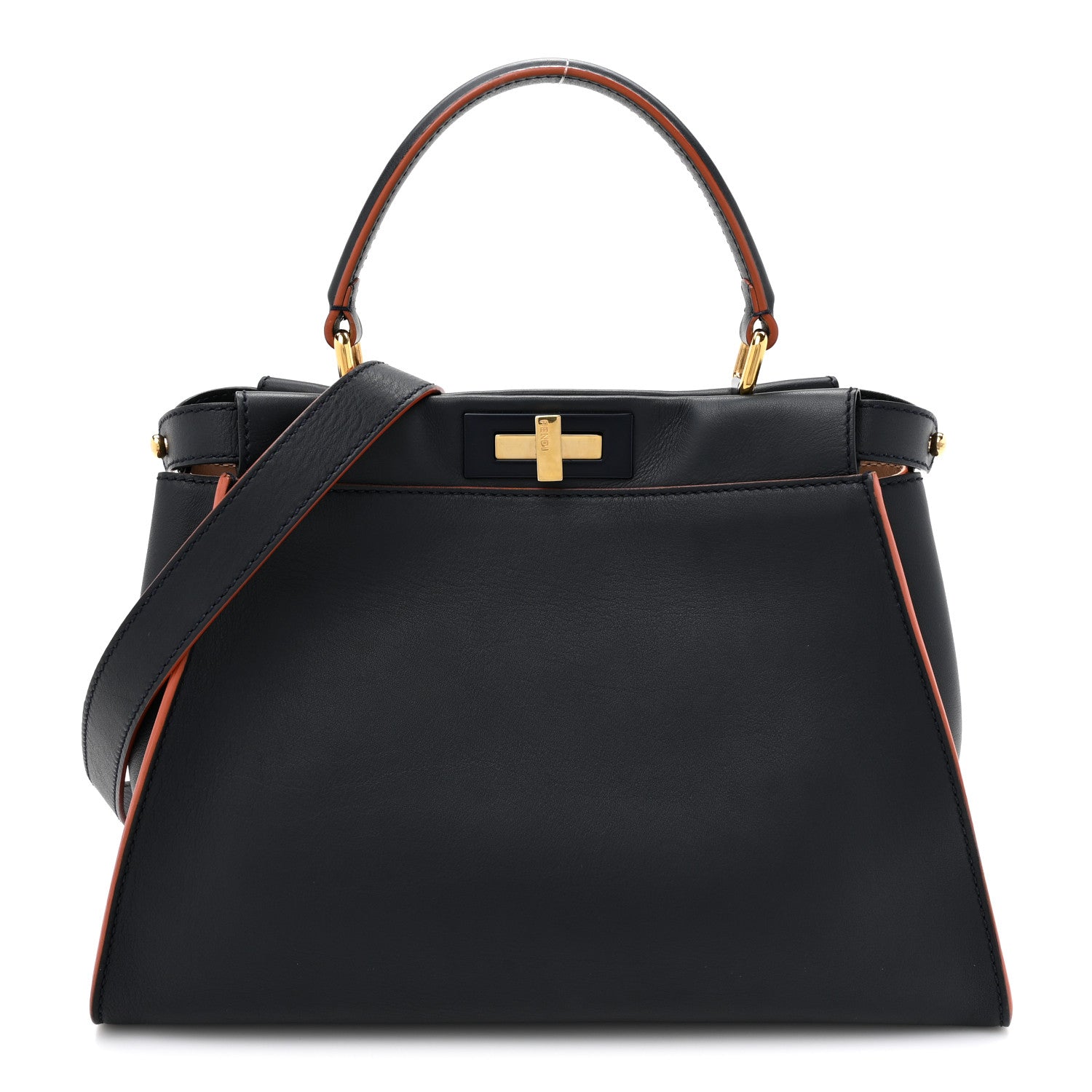 Fendi Vitello Seta Burro Medium Peekaboo Iconic Satchel Blue Notte Plaster 1 of 16