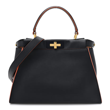 Fendi Vitello Seta Burro Medium Peekaboo Iconic Satchel Blue Notte Plaster 1 of 16