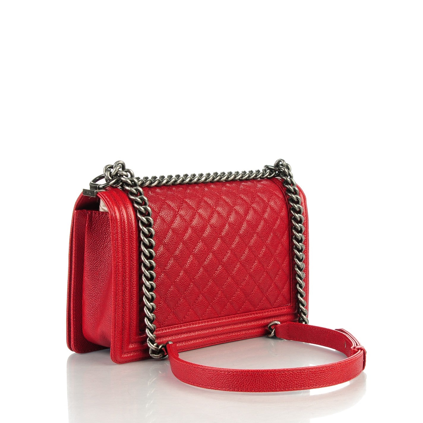 Caviar Quilted New Medium Boy Flap Dark Red
