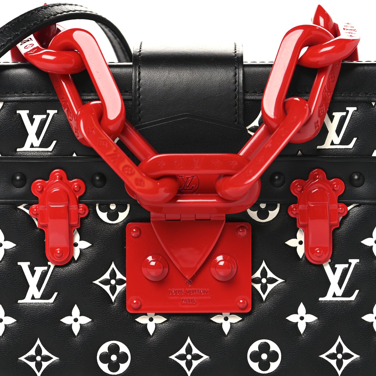 Lambskin Embossed Monogram Petite Malle Black Red