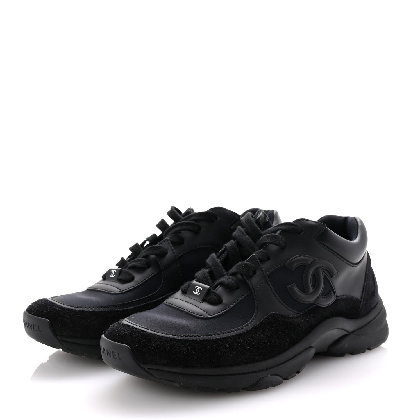Lambskin Fabric CC Uniform Sneakers 39 Black