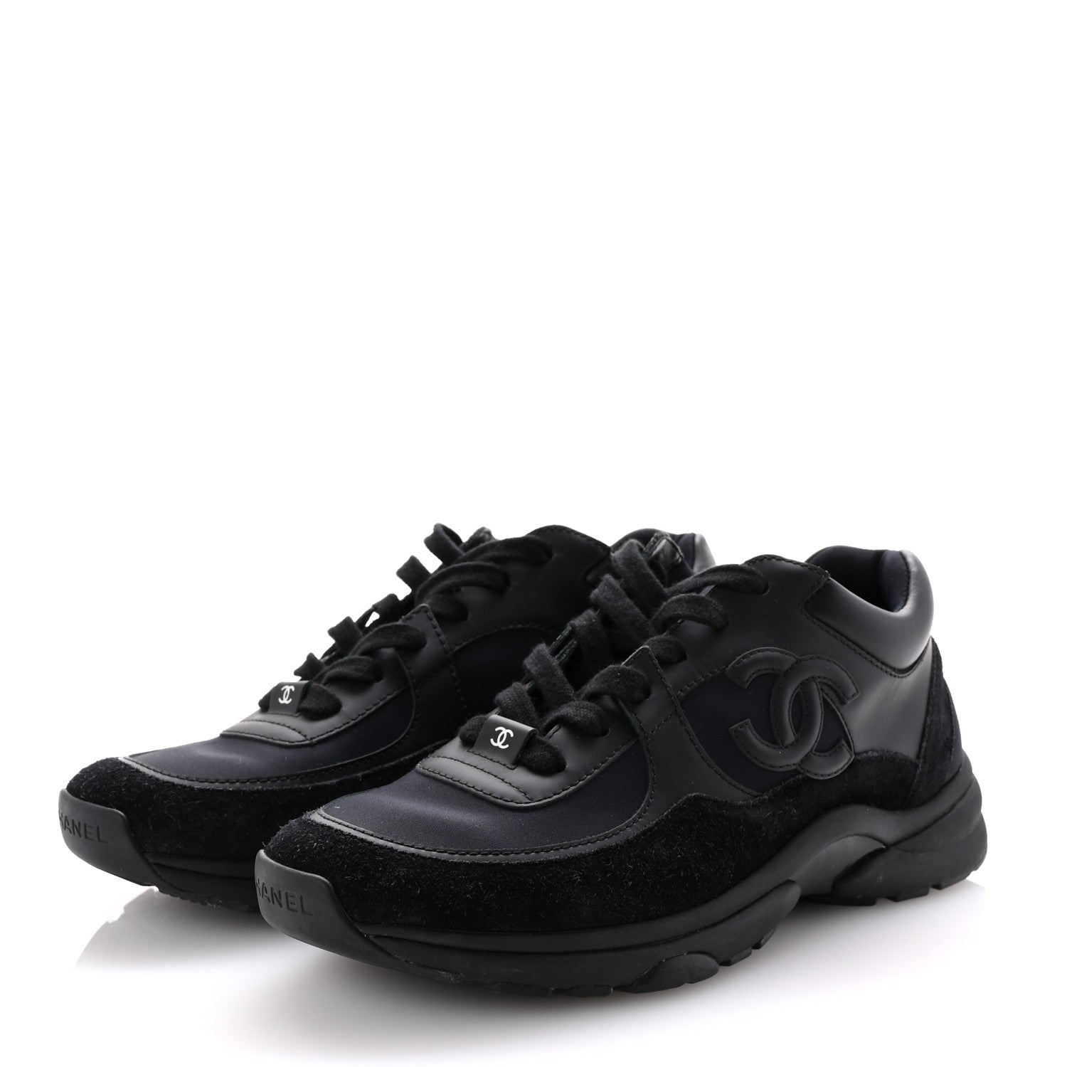 Chanel Lambskin Fabric CC Uniform Sneakers 39 Black 4 of 8