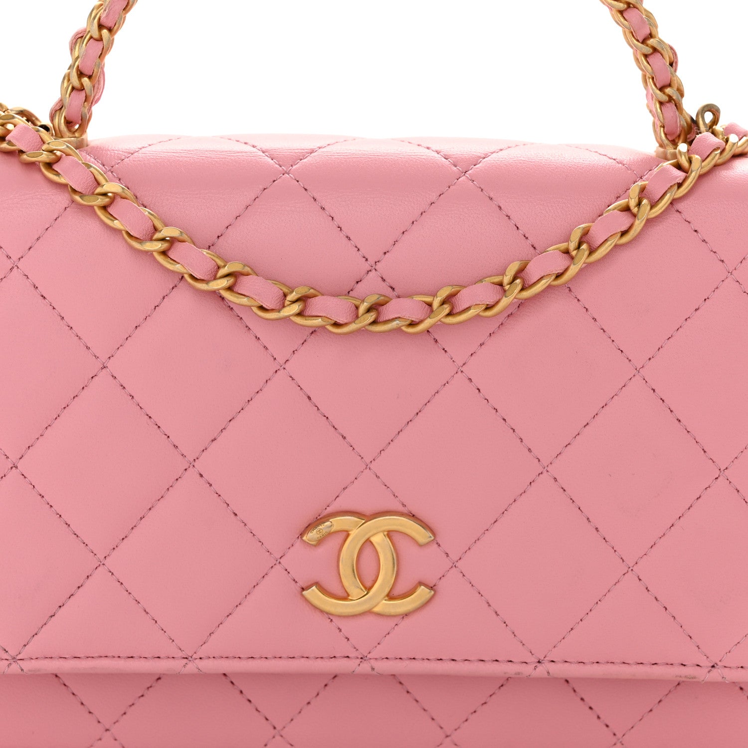 Chanel Lambskin Quilted Pick Me Up Wallet On Chain WOC Light Pink 9 of 14