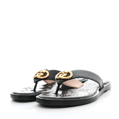 Gucci Lifford Calfskin GG Monogram Embossed Interlocking G 5mm Thong Sandals 38.5 Black 3 of 7
