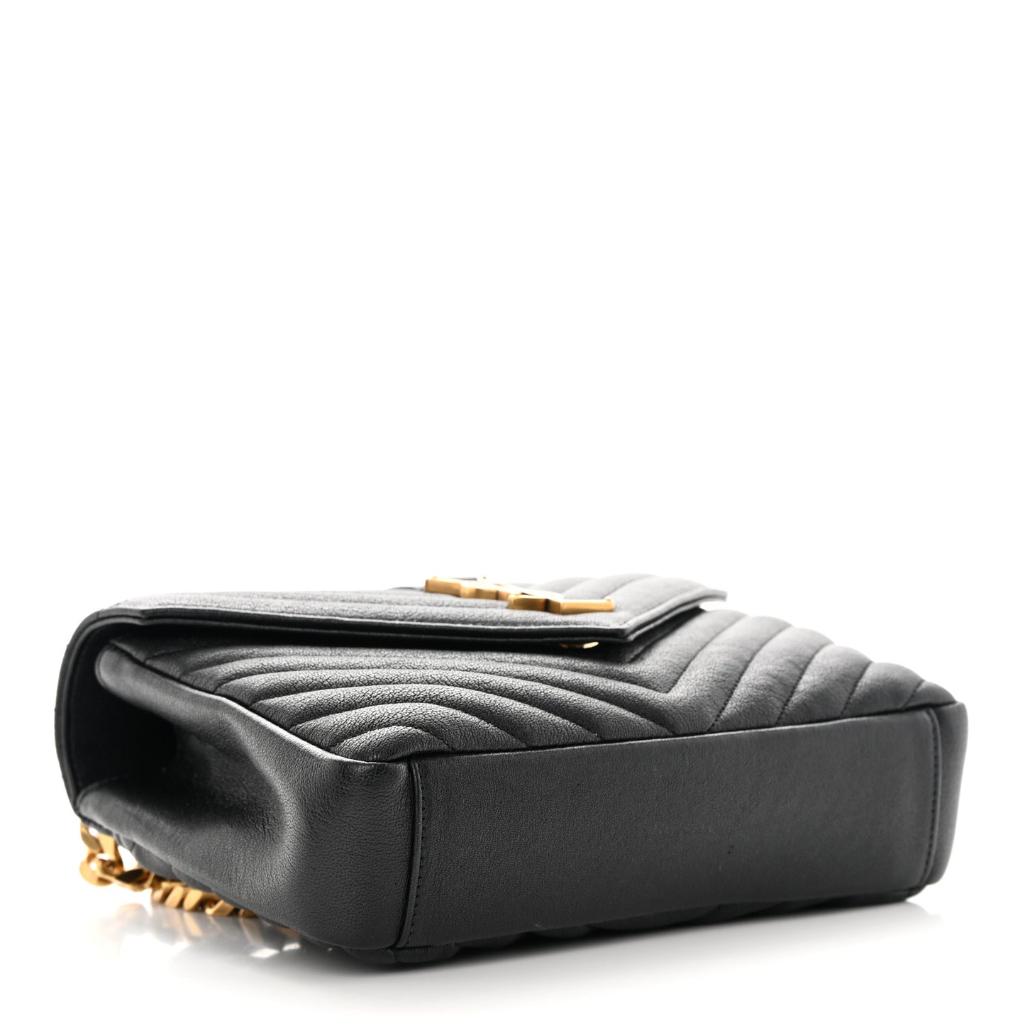 Sheepskin Matelasse Chevron Monogram Medium College Bag Black