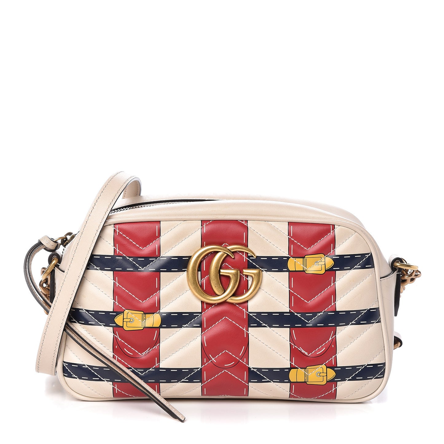 Calfskin Matelasse Trompe L'Oeil Print Small GG Marmont Chain Shoulder Bag White