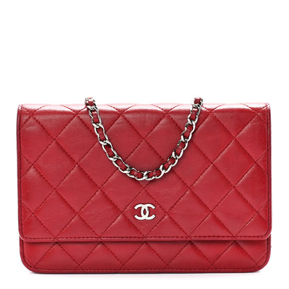 Chanel Lambskin Quilted Wallet On Chain WOC Red 1 of 10
