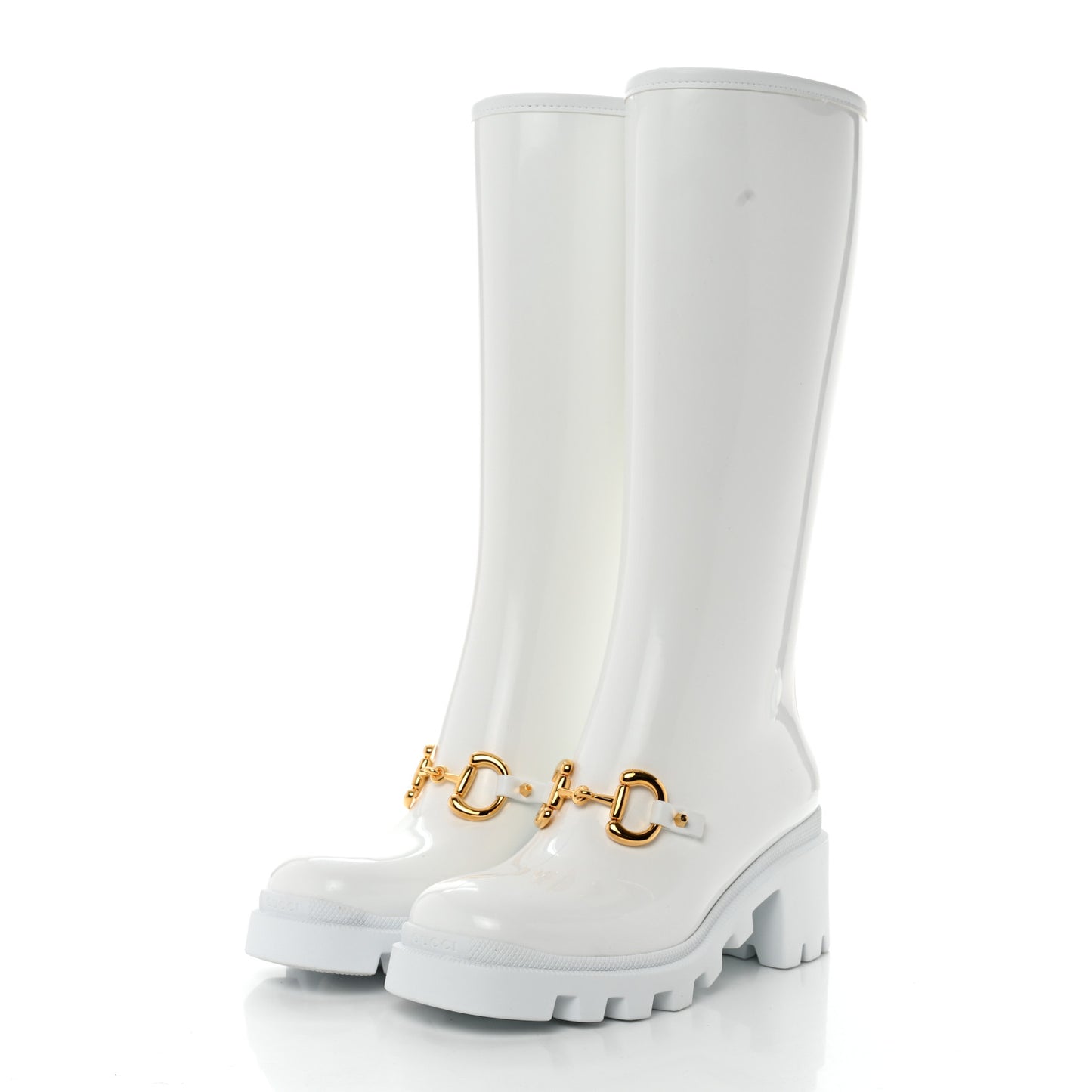 Rubber Horsebit Knee High Boots 37 Great White