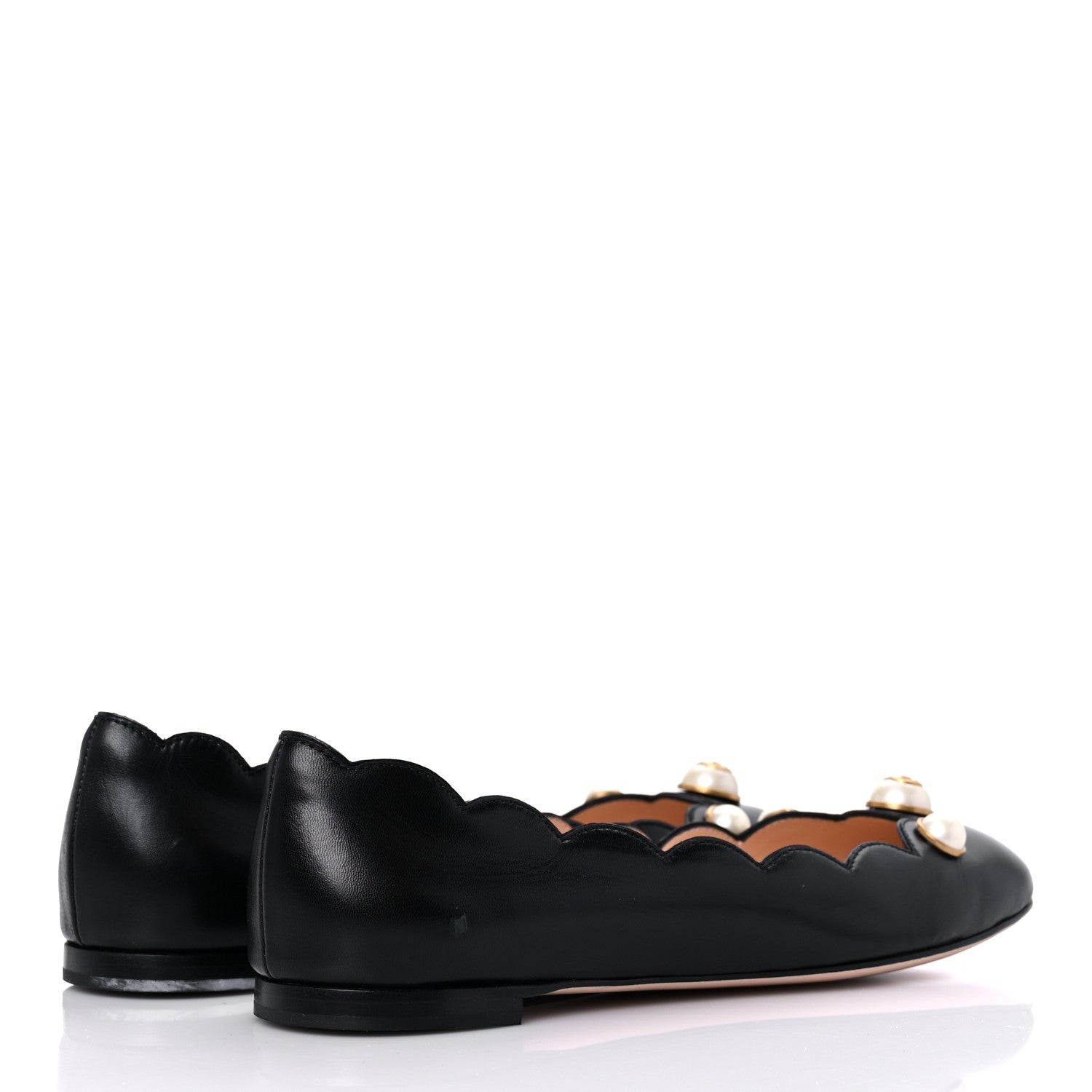 Gucci Malaga Kid Interlocking G Pearl Scalloped Flats 36 Black 4 of 10