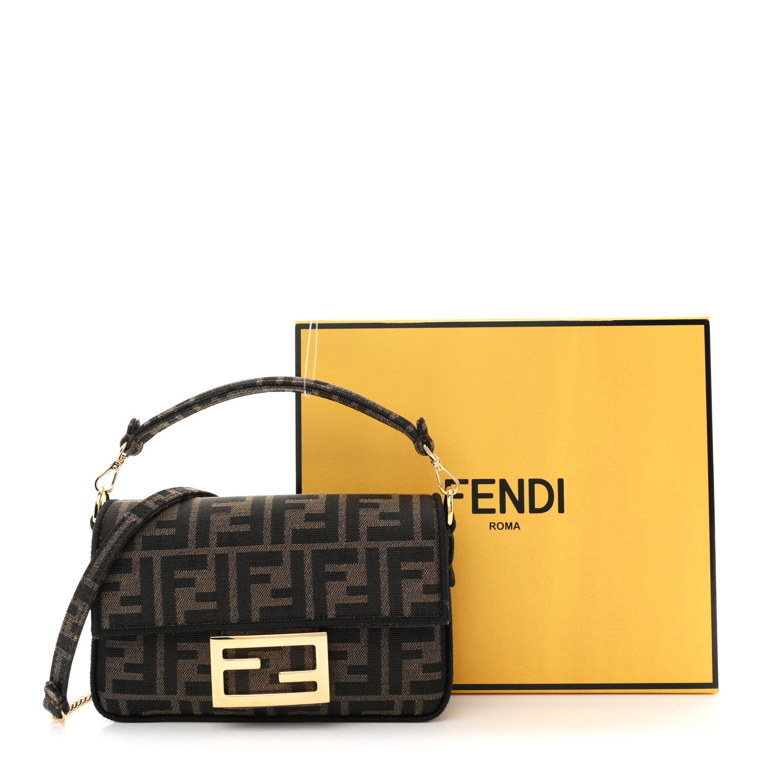 Fendi Fabric Jacquard FF 1974 Mini Baguette Tobacco Moro Black 11 of 11