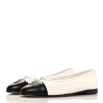 Chanel Lambskin Cap Toe CC Ballerina Flats 38.5 White Black 4 of 10
