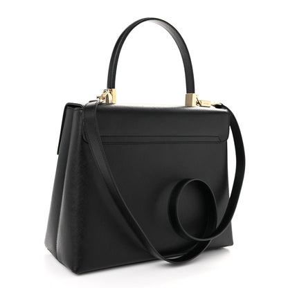 Salvatore Ferragamo Hammered Calfskin Gancini Top Handle Bag Black 3 of 9