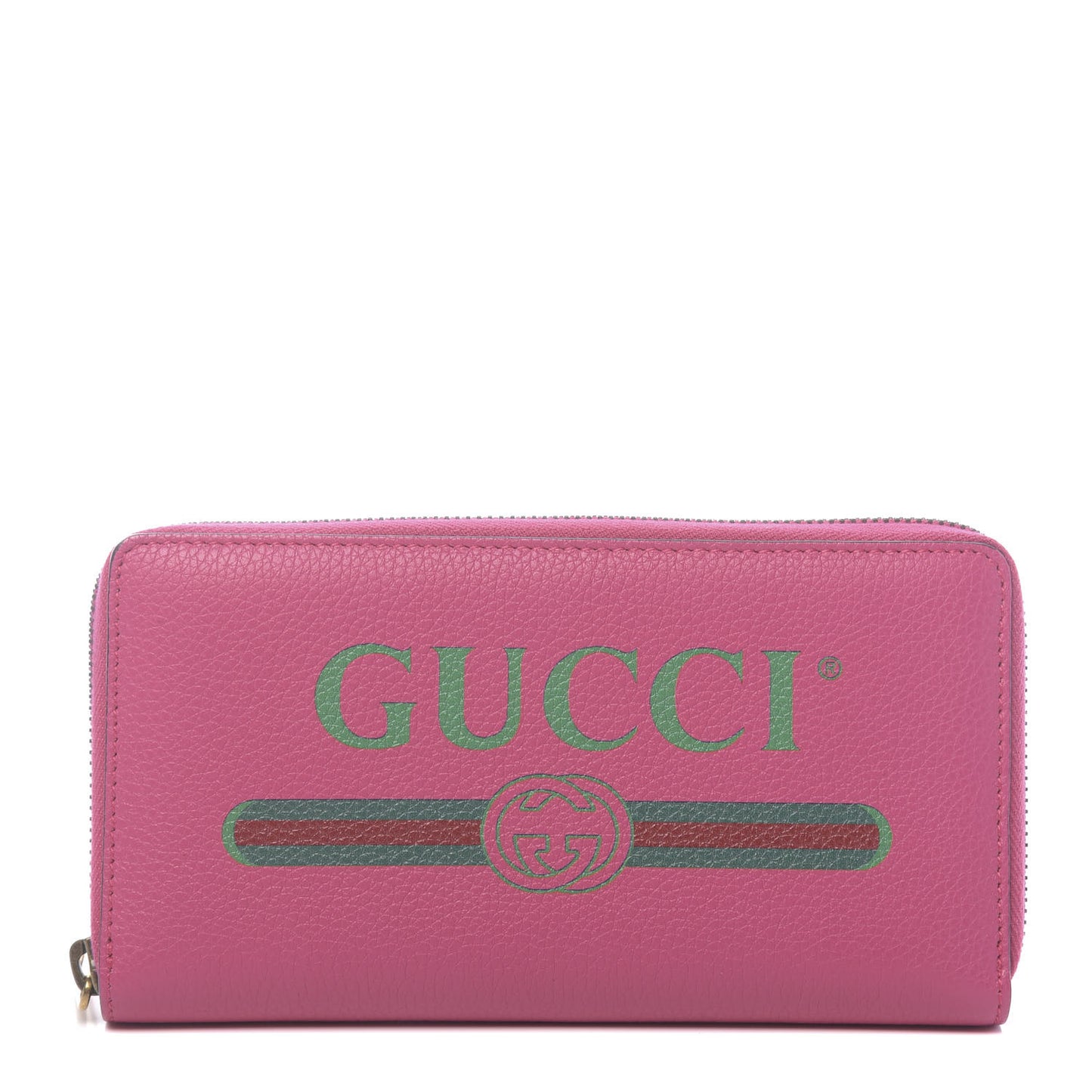 Grained Calfskin Logo Zip Around Wallet Box Pink Green