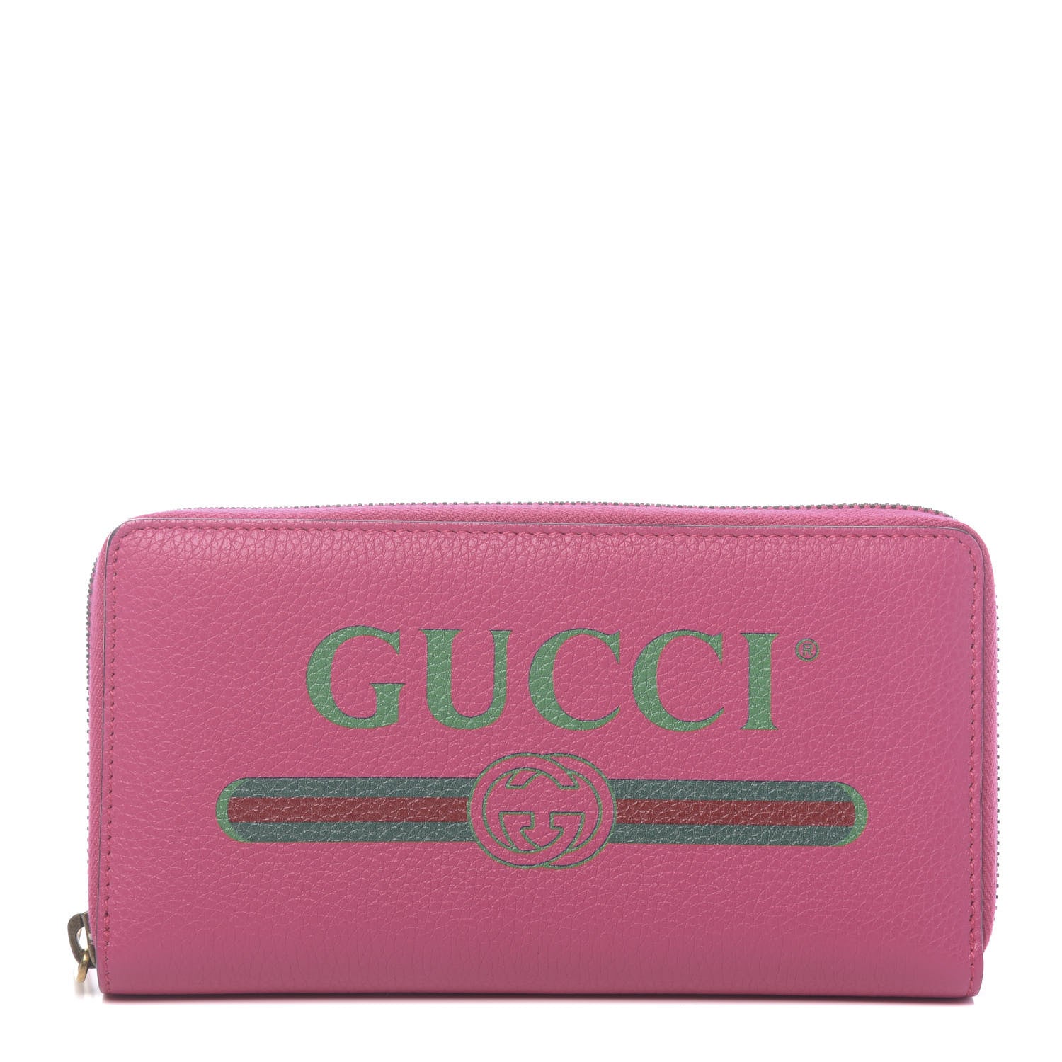 Gucci Grained Calfskin Logo Zip Around Wallet Box Pink Green 1 of 7