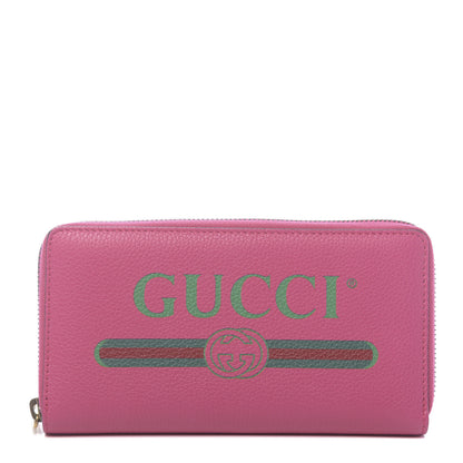 Gucci Grained Calfskin Logo Zip Around Wallet Box Pink Green 1 of 7