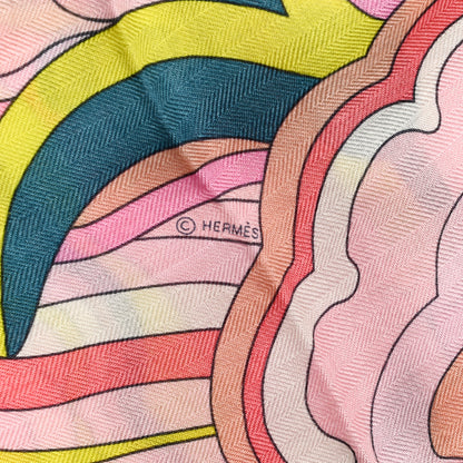 Hermes Cashmere Silk Faubourg Rainbow Shawl 140 Rose Jaune Vif Etoupe 3 of 7