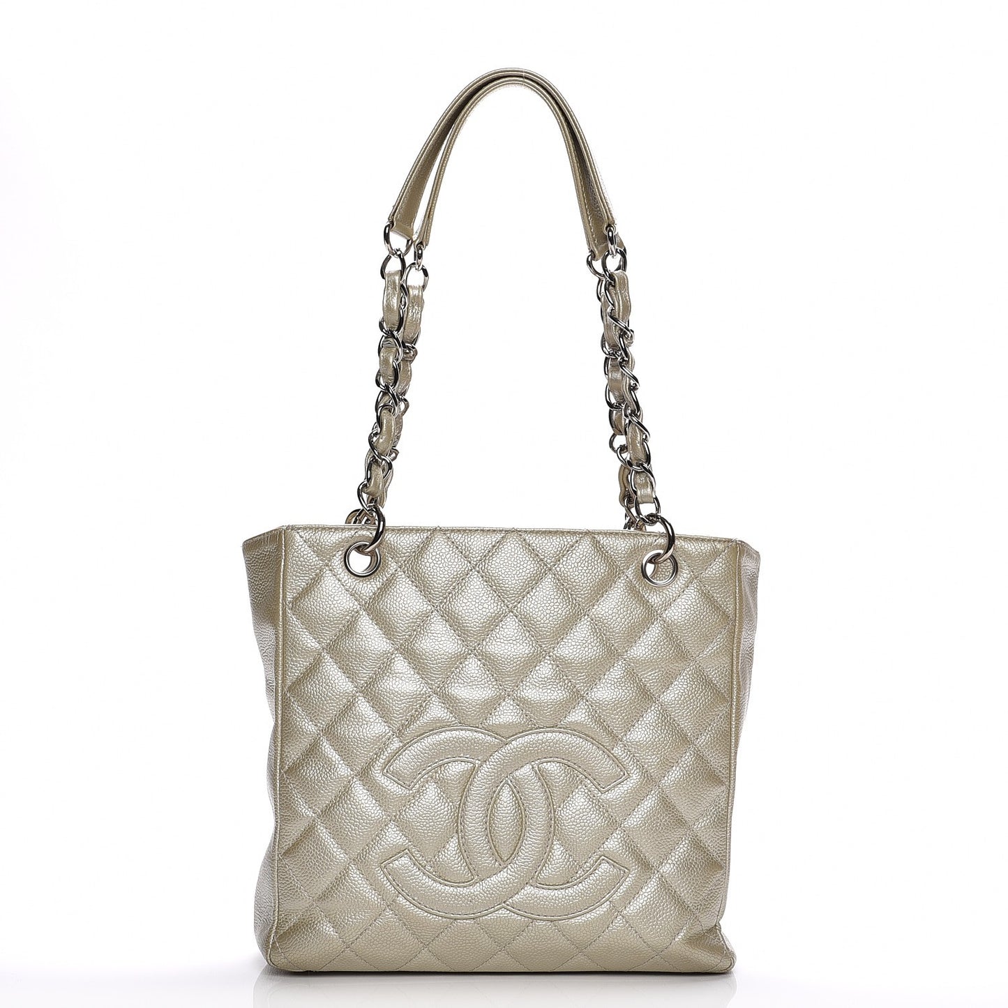 Caviar Quilted Petit Shopping Tote PST Pearl