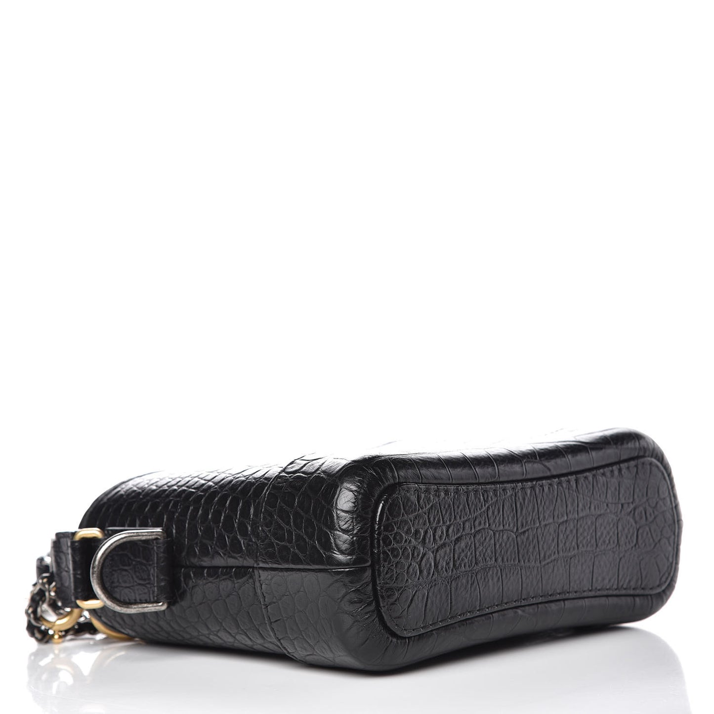 Calfskin Crocodile Embossed Small Gabrielle Cocodile Hobo Black