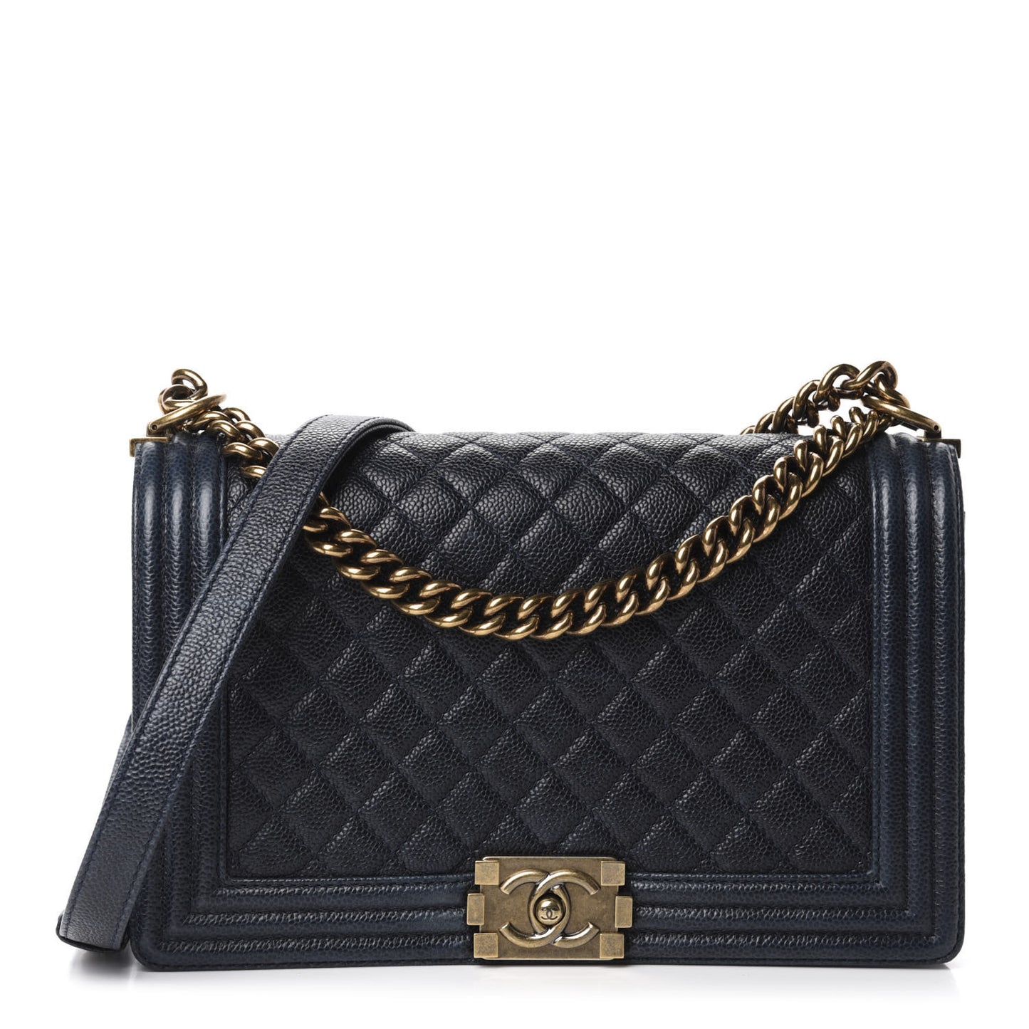 Caviar Quilted New Medium Boy Flap Dark Navy Blue