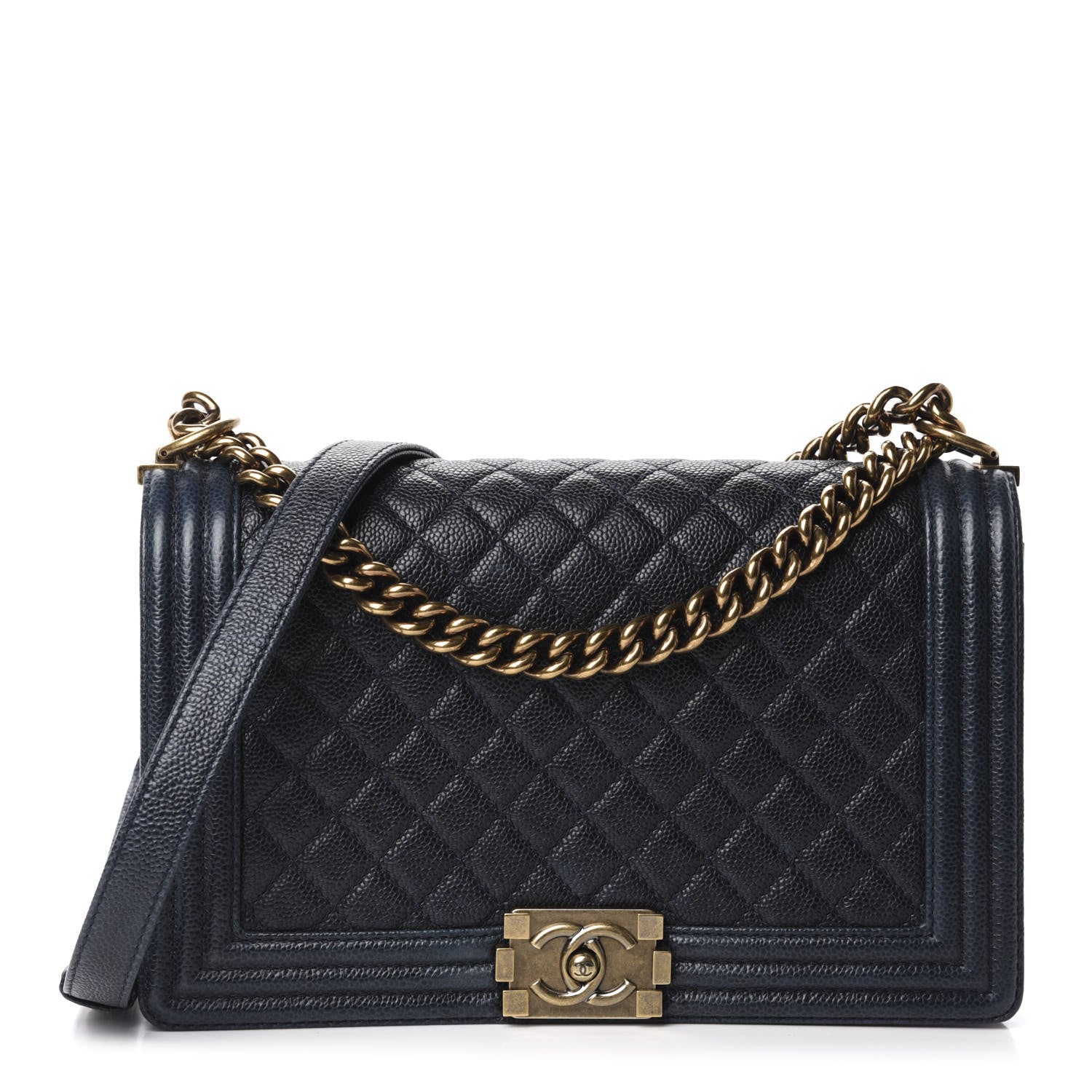 Chanel Caviar Quilted New Medium Boy Flap Dark Navy Blue 1 of 12
