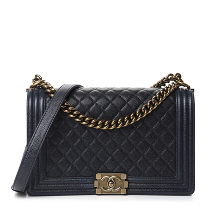 Chanel Caviar Quilted New Medium Boy Flap Dark Navy Blue 1 of 12