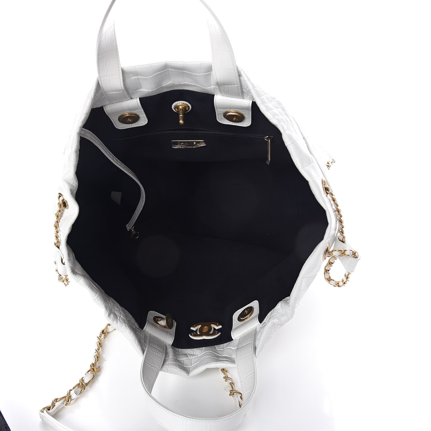 Chanel Calfskin Crocodile Embossed Large Cocodile Shopping Tote White 6 of 11