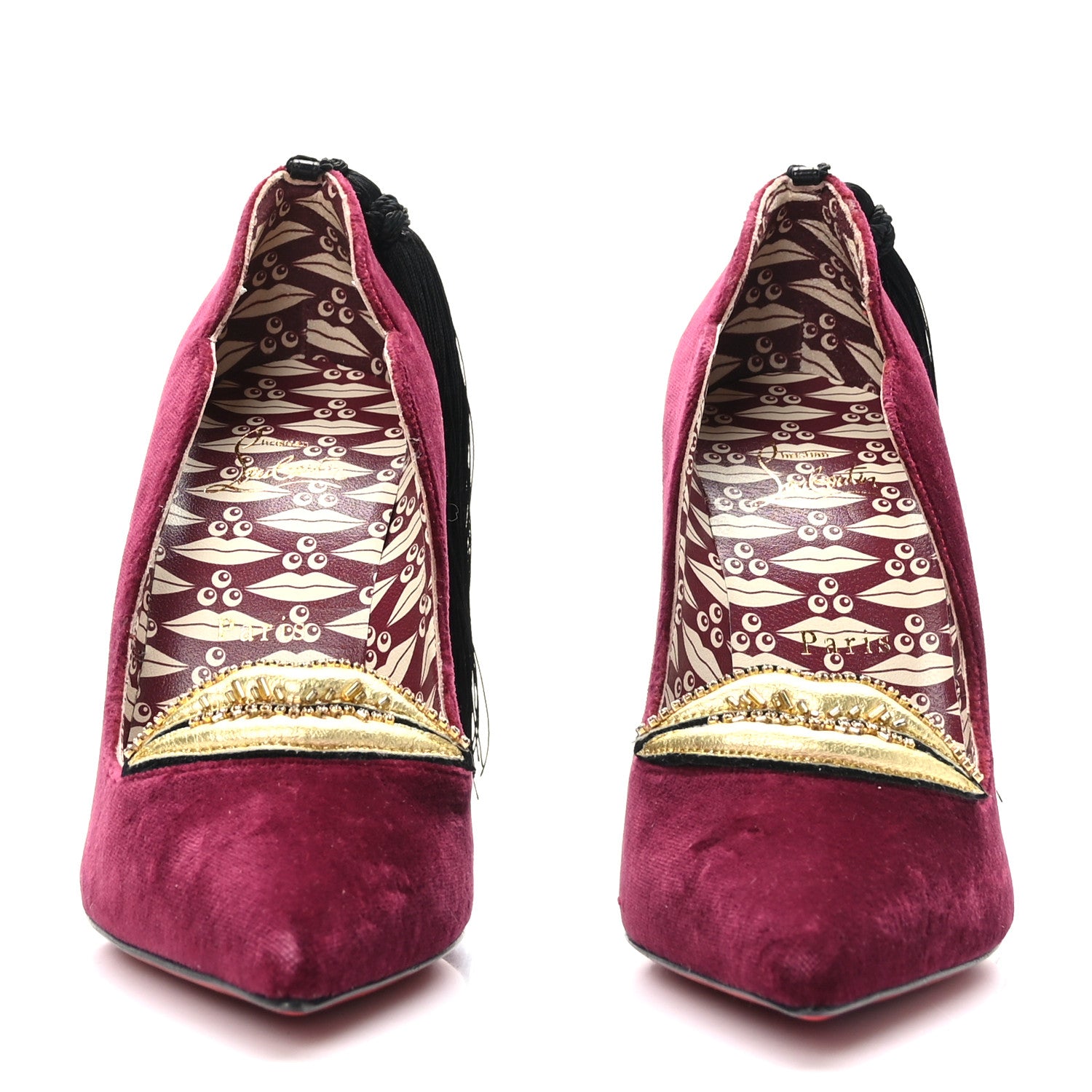 Christian Louboutin Veau Velours Suede Hot Chick 100 Kiss Pumps 38 Burgundy Gold 2 of 8