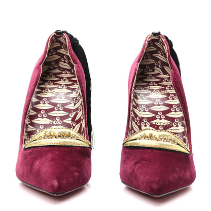 Christian Louboutin Veau Velours Suede Hot Chick 100 Kiss Pumps 38 Burgundy Gold 2 of 8