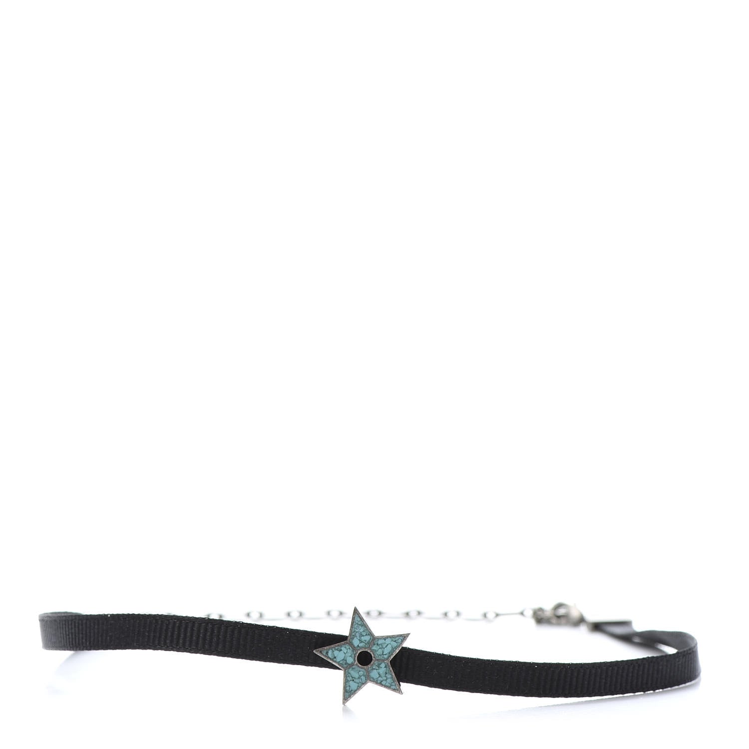 Christian Dior Grosgrain Ribbon Turquoise Star Choker Necklace Black 1 of 6