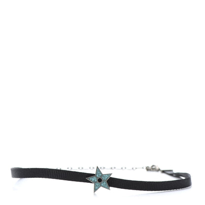 Christian Dior Grosgrain Ribbon Turquoise Star Choker Necklace Black 1 of 6