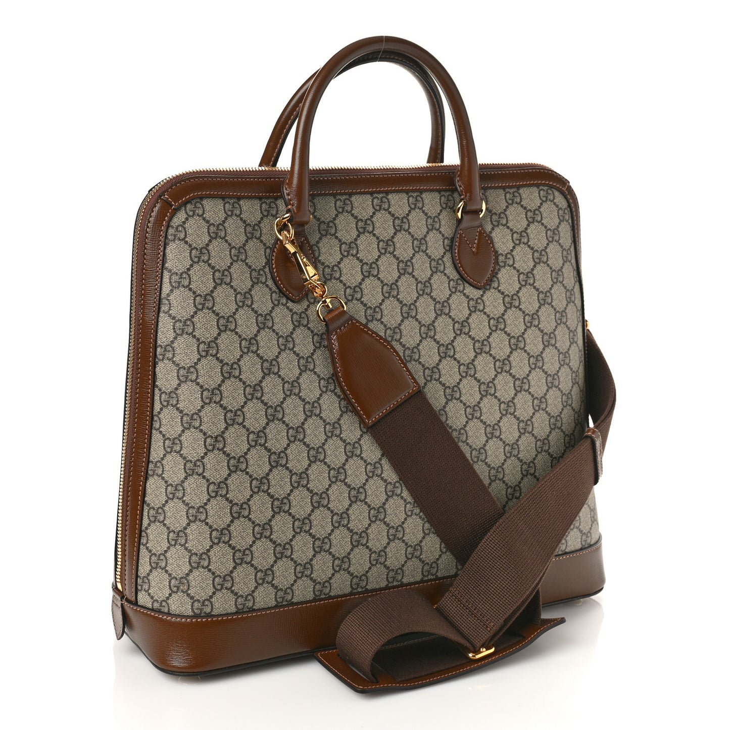 GG Supreme Monogram Azalea Calfskin Horsebit 1955 Duffle Bag Beige Ebony Brown Sugar