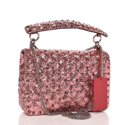 Valentino Garavani Glitter Medium Rockstud Spike Shoulder Bag Antique Pink 3 of 9