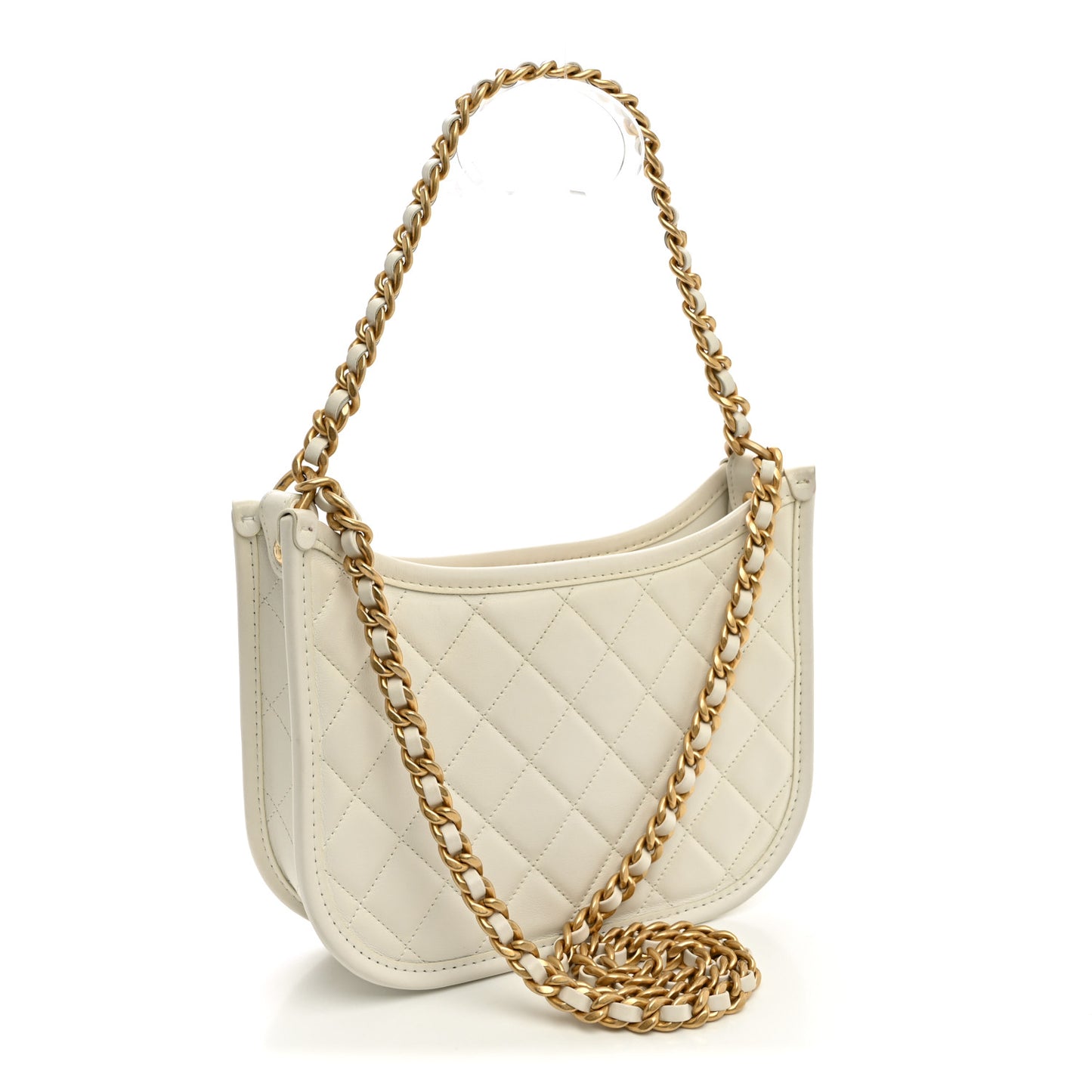 Calfskin Quilted CC Hobo Handbag White