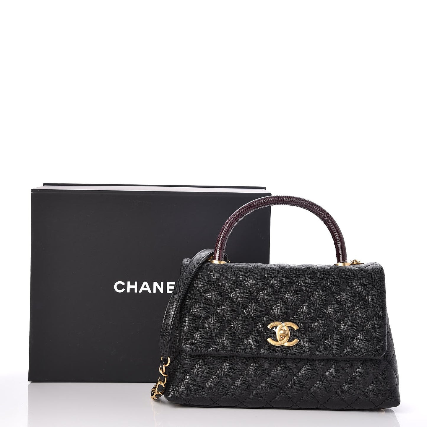 Caviar Lizard Quilted Small Coco Handle Flap Black