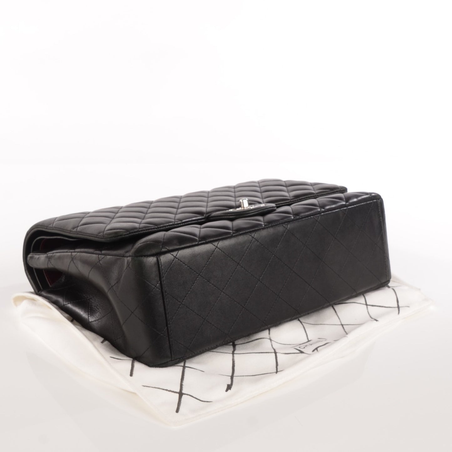 Lambskin Quilted Maxi Double Flap Black