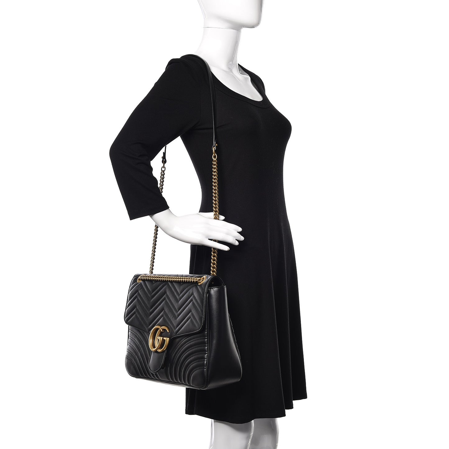 Calfskin Matelasse Large GG Marmont Shoulder Bag Black